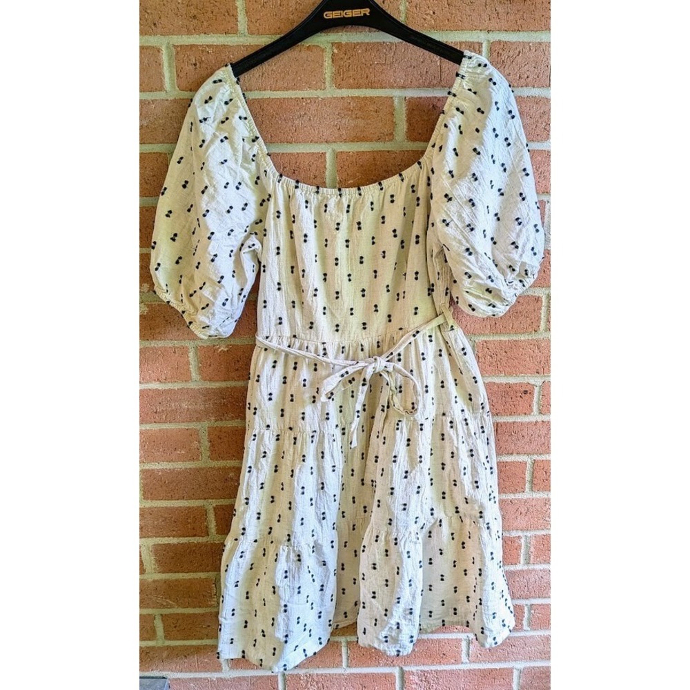 Tiered Dress L Linen Blend Peasant Milkmaid Cottagecore Feminine Coquette Fairy - Picture 4 of 12